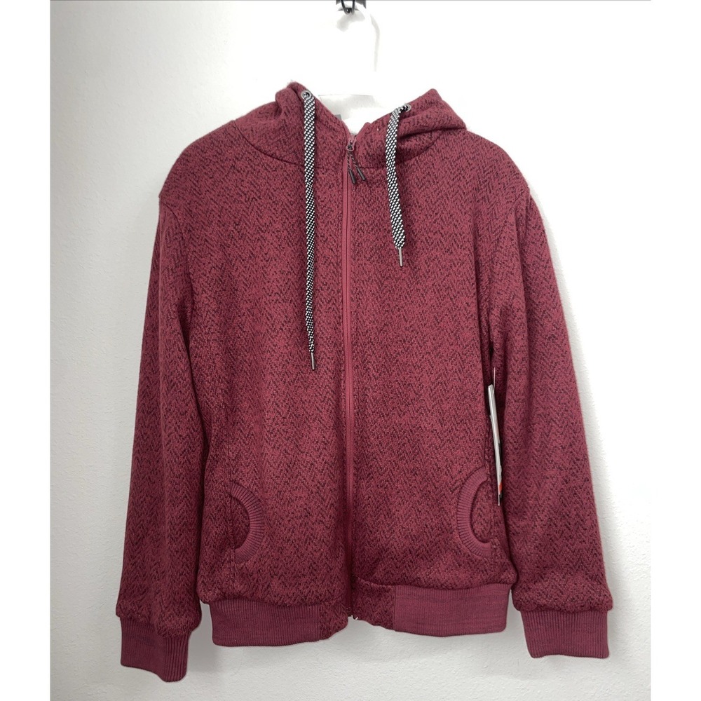 NWT Pulse Women's Cozy Gray Herringbone Fleece Hooded Zip Up Jacket Size M